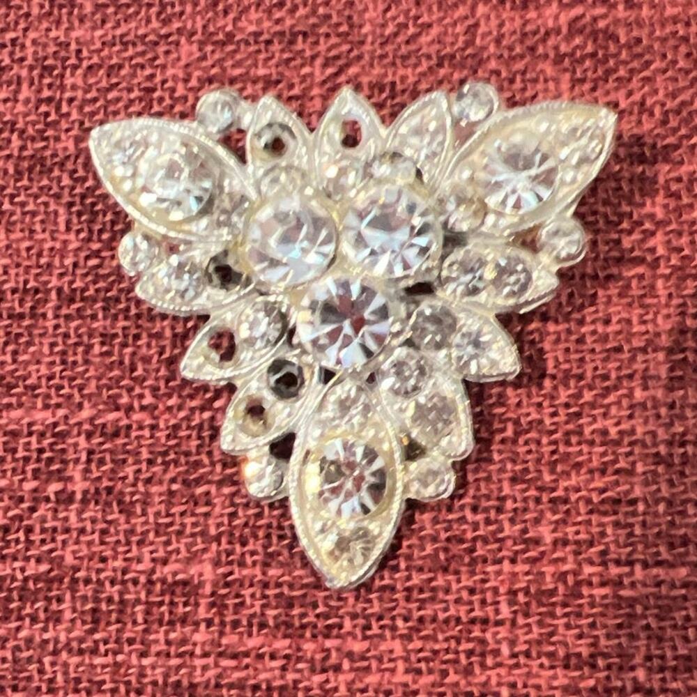 Vintage Triangular Large Clear Rhinestone Raised Brooch‎ Pin